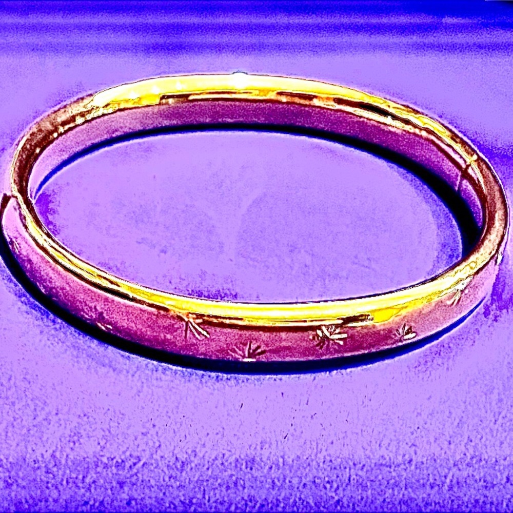 Vintage B.A.B. Hinged Gold Overlay Engraved Starburst Bangle Bracelet - AS IS
